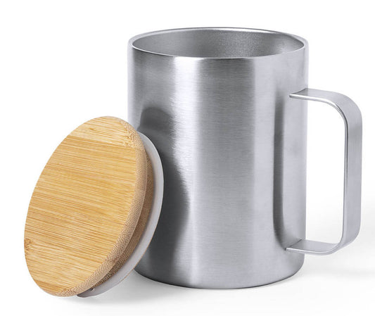 Edelstahlbecher-Edelstahltasse-silber-mit-Bambusdeckel-und-Henkel