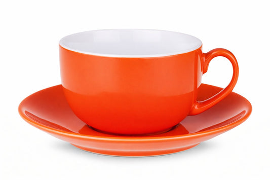 Kaffeetasse-orange-orangene-Porzellan-mitUntertasse