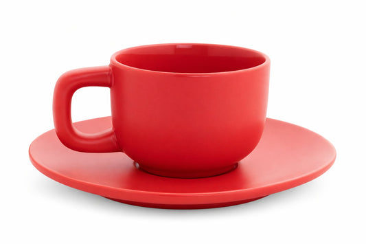 matt-rote-Espressotasserot-matt-mit-Untertasse-Logo-Aufdruck-Keramik