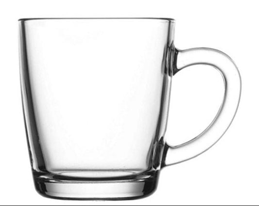 Formschöne Glastasse mit Henkel - mit Ihrem Firmenlogo