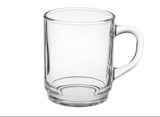 Glastasse mit Henkel stapelfähig - mit Ihrem Firmenlogo